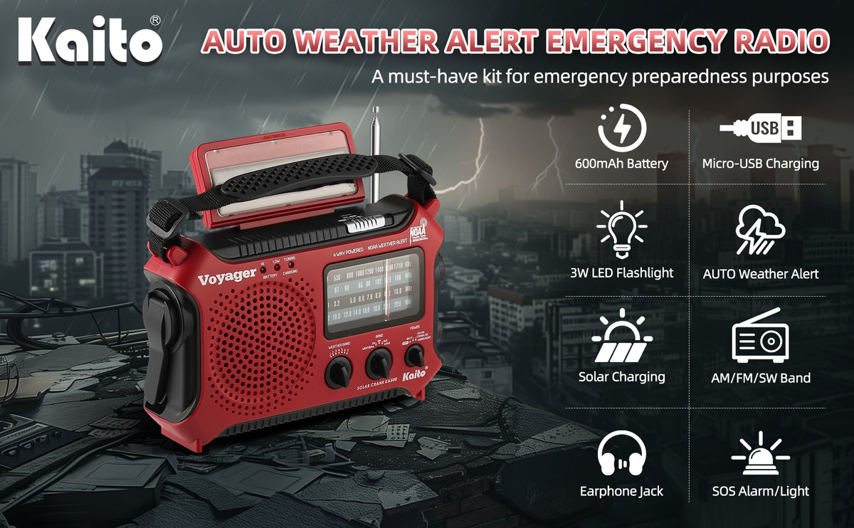 Kaito KA500 AM FM Shortwave Solar Crank Emergency Weather Alert