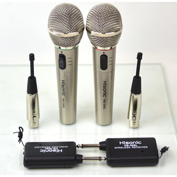 Used Hisonic HS308L-2, A Pair of Wireless Hand Held Microphone HS308L, 2 in 1 Microphone, Wired and Wireless Microphone, 2 Microphone Included