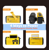 Kaito KA278 Emergency Weather Radio NOAA AM FM 4000mAh Power Bank Solar Crank, Yellow