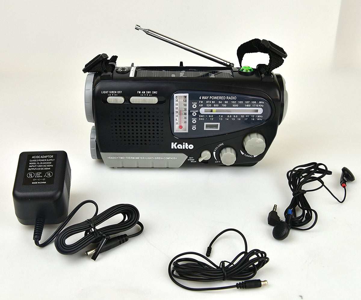 Dynamo/Solar Radio with Flashlight, Compass, Thermometer, and Siren