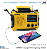 Kaito KA500 Voyager Solar Crank Emergency Weather Alert Radio with Adapter, Yellow