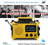 Kaito KA500 Voyager Solar Crank Emergency Weather Alert Radio with Adapter, Yellow