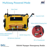 Kaito KA500 Voyager Solar Crank Emergency Weather Alert Radio with Adapter, Yellow