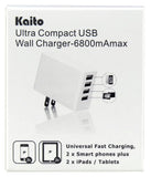 Kaito KA722 34W 4-Port USB Wall Travel Charger for iPhone Smartphone Tablet,110-220V AC input