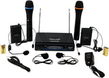 Hisonic HS596B Dual Wireless Microphone System, Deluxe Package: 2 Handheld & 2 Body Pack Transmitter with 2 Lavaliere and 2 Headset Microphones