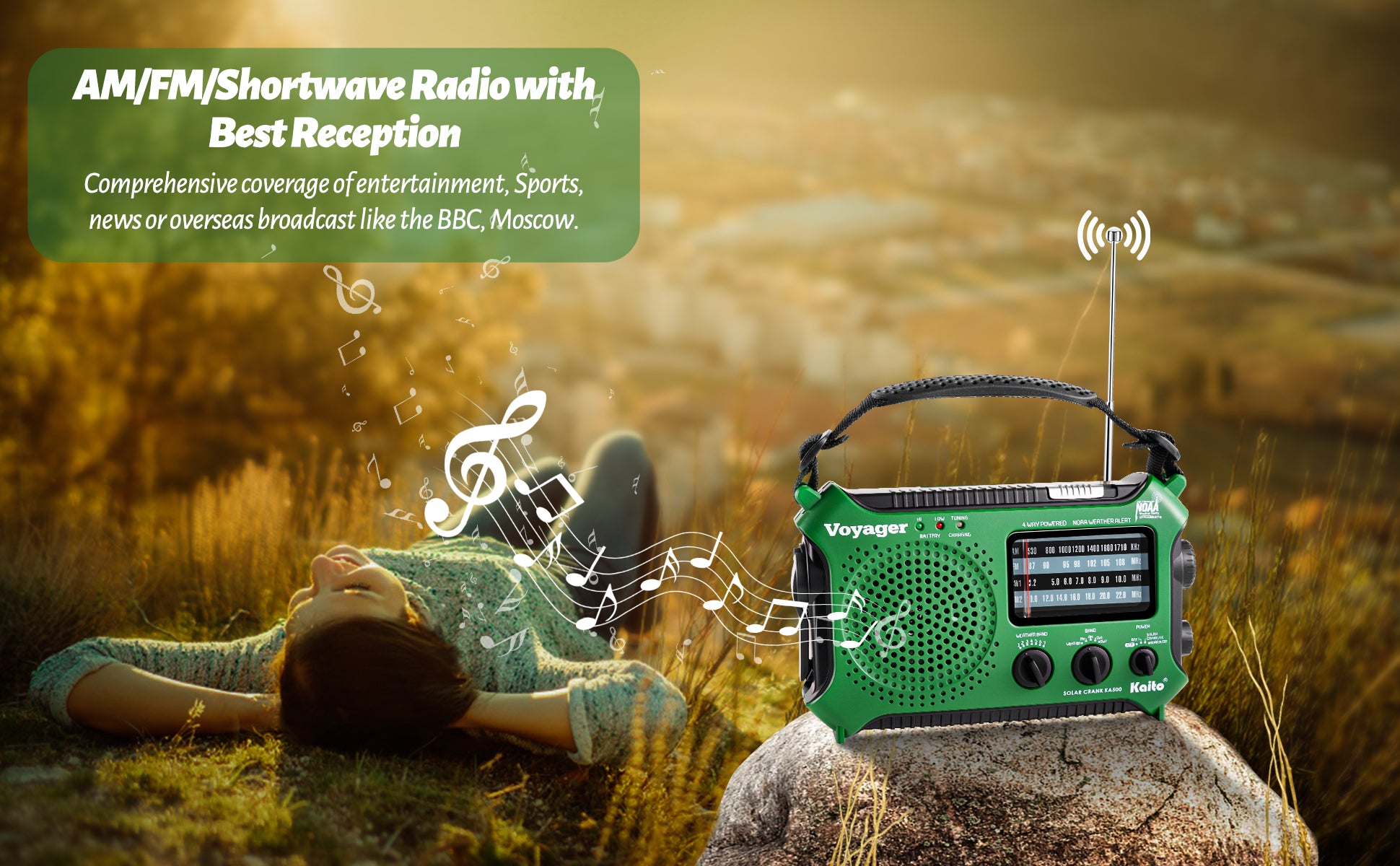 Kaito KA500 AM FM Shortwave Dynamo Solar Crank Emergency Weather on sale Radio Green