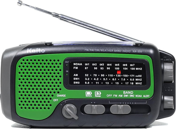 Used Kaito KA350 Solar Crank AM FM Shortwave Weather Radio with Alert