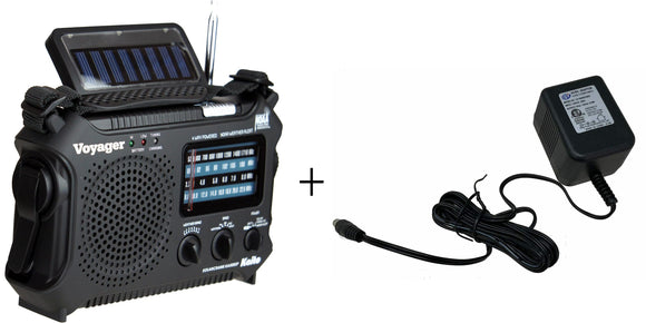Kaito KA500 Voyager Solar Crank Emergency Weather Alert Radio with Adapter, Black