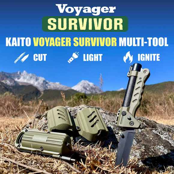 Kaito Voyager Survivor 3” Survival Knife with Crank Dynamo Arc Ignition Fire Starter Waterproof Handle Multi-Tool Design for Camping Emergency Self-Defense