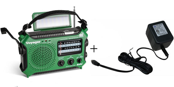 Kaito KA500 Voyager Solar Crank Emergency Weather Alert Radio with Adapter, Green