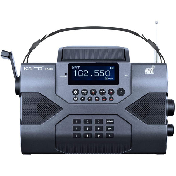 Kaito Emergency Radio Voyager Max KA900 Digital Solar Dynamo Crank AM/FM/SW & NOAA Weather Stereo Radio Receiver with Bluetooth, Real-time Alert, MP3 Player, Recorder & Phone Charger