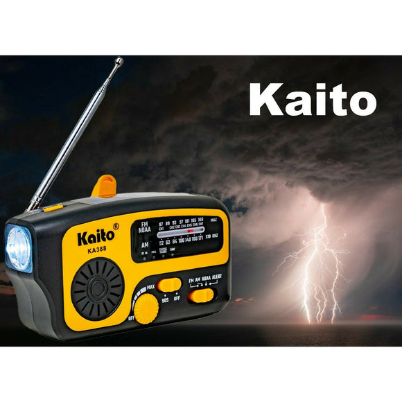 Kaito KA388 AM/FM NOAA Weather Alert Emergency Radio with Crank and Solar Yellow