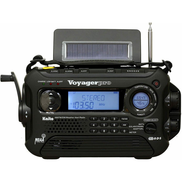 Kaito Voyager Pro KA600 Digital Solar Crank AM/FM/LW/SW NOAA Weather Radio Black