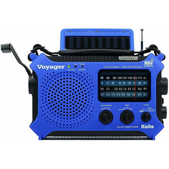 Kaito KA500 AM FM Shortwave Solar Crank Emergency NOAA Weather Alert Radio Blue