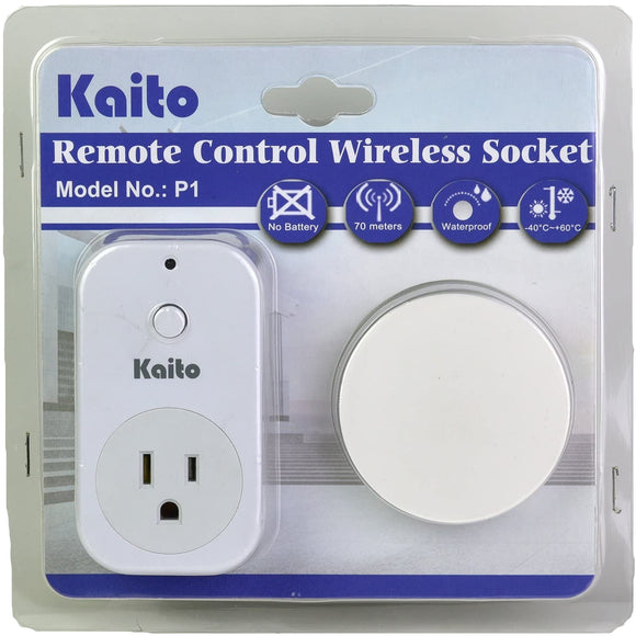 Kaito P1 Battery Free Wireless Wall Electrical Outlet Remote Switch Control (1 Outlet Receiver/Adapter + 1 Transmitter/Switch),On Off Switch