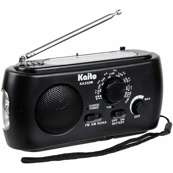 Kaito KA332W Portable Hand Crank Solar AM/FM NOAA Weather Radio Black