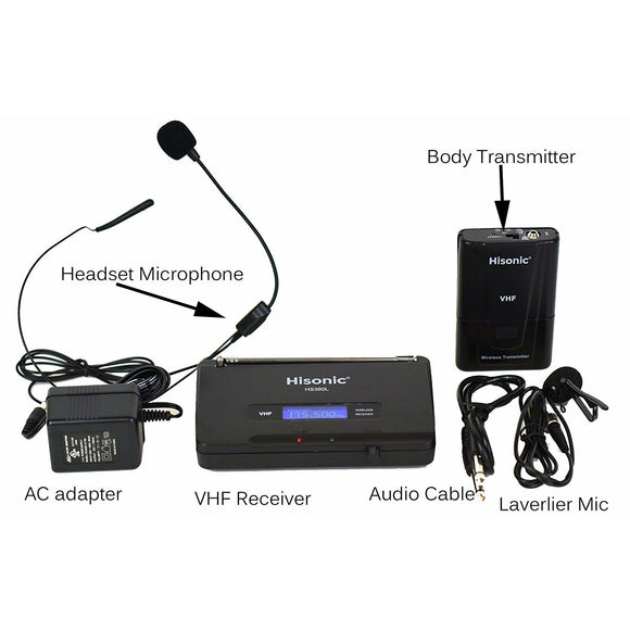 Hisonic HS380L VHF Wireless Headset Microphone System Portable Battery Powered