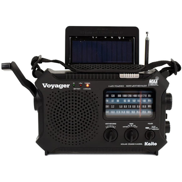 Kaito KA500L 4-Way Powered Emergency AM/FM/SW NOAA Weather Alert Radio with Solar Dynamo Crank Flashlight - Black