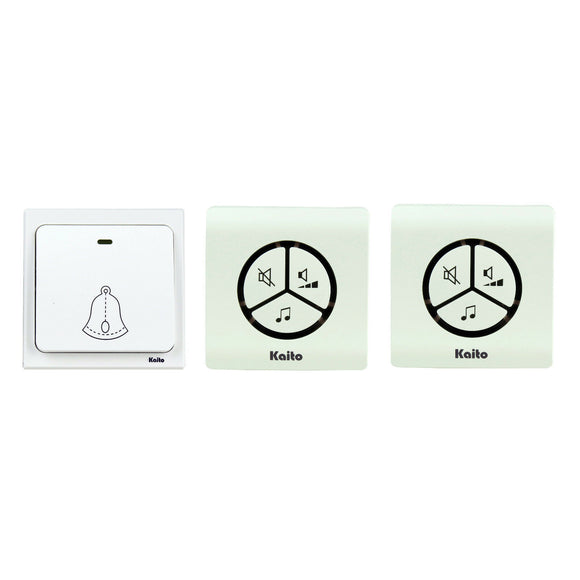 Kaito ‎AG102N-2, 2-in-1 Kit Battery Free Wireless Doorbell Kit No Battery Needed for both receiver and transmitter, 1 Battery Free Push Button with 2 Plug in Doorbells, Ranges long.