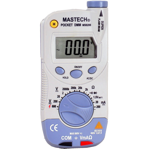 Shanghai Mastech MS8206 Pocket-Size Digital Multimeter with High Accuracy,Flashlight and Super Slim Size