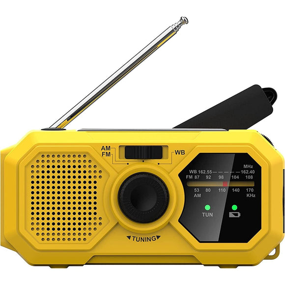 Kaito V5 Emergency AM FM Weather Radio Solar Panel Crank LED Flashlight Yellow