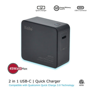 Kaito PST45 USB Type C Charger with 45W Quick Wall Charger Adapter QC 3.0