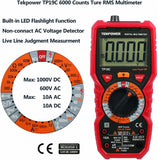 Tekpower TP19C True RMS AC/DC 10A Digital Multimeter with NCV and Flashlight