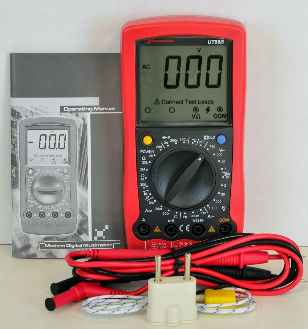 Sinometer UT58B Digital AC DC Multimeter Voltage Current Temp Ohm ...