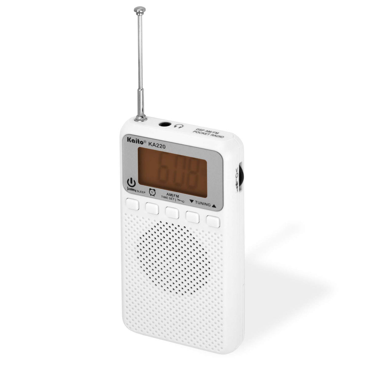 Kaito KA220W Pocket Digital AM/FM Radio with Alarm Clock & Sleep Timer ...