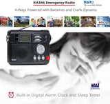 Kaito KA346 Digital 4-Way Powered AM/FM NOAA Weather Alert Emergency Radio with Alarm Clock, LED Flashlight, 5V USB Mobile Phone Charger & MP3 Player