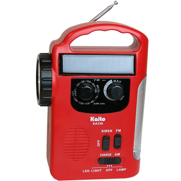 Kaito KA339 Dynamo Solar Powered AM/FM Radio and Flashlight With Solar Panel and Charge out Feature (Red)