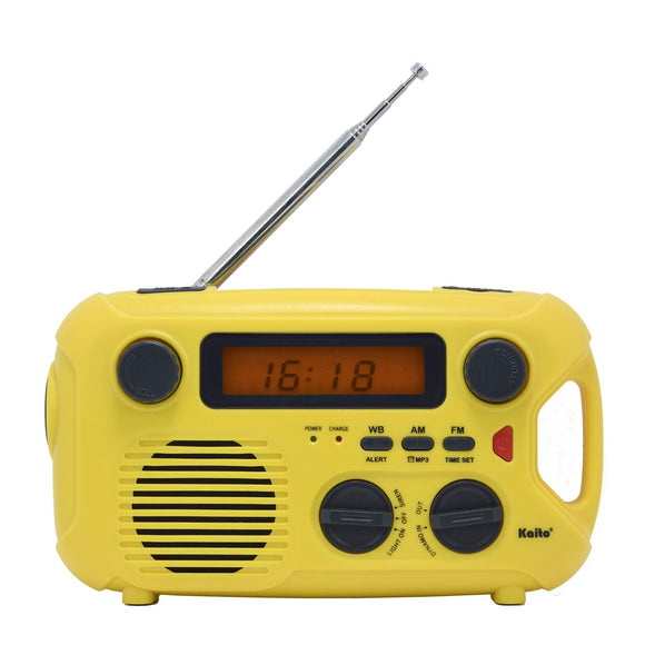Kaito Emergency Radio KA580 Digital Solar Dynamo Crank Wind Up AM/FM & NOAA Weather Radio Receiver with Real-time Alert, MP3 Player & Phone Charger, Yellow
