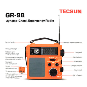 Tecsun GR-98 Hand Crank DSP AM FM Shortwave Emergency Radio with Flashlight