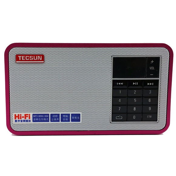 TECSUN X3 High Definition Speaker with Aluminum Case and Built in FM Radio and MP3 Player, Red
